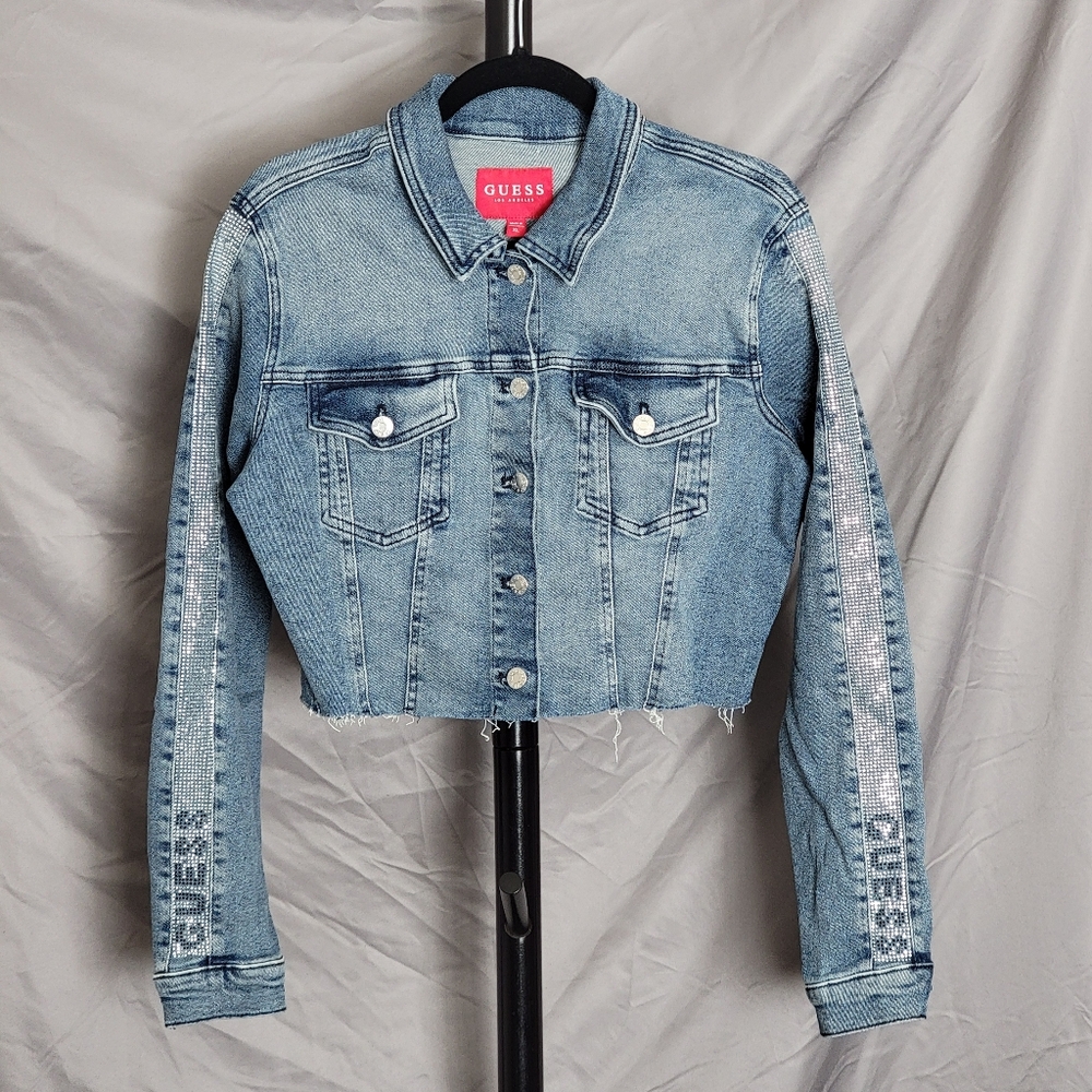 Cropped Guess Logo Denim Jacket - XL